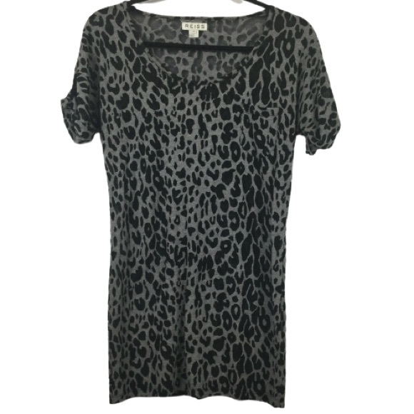 Reiss Tops - REISS Leopard Print Short Sleeve Tee in Grey/Black
